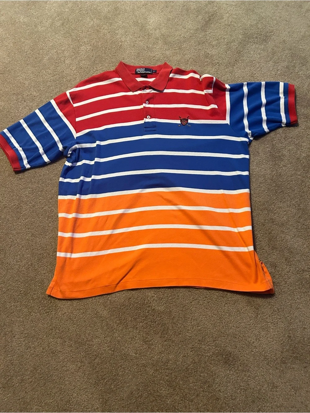 Striped Polo Shirt in Red, Blue & Orange